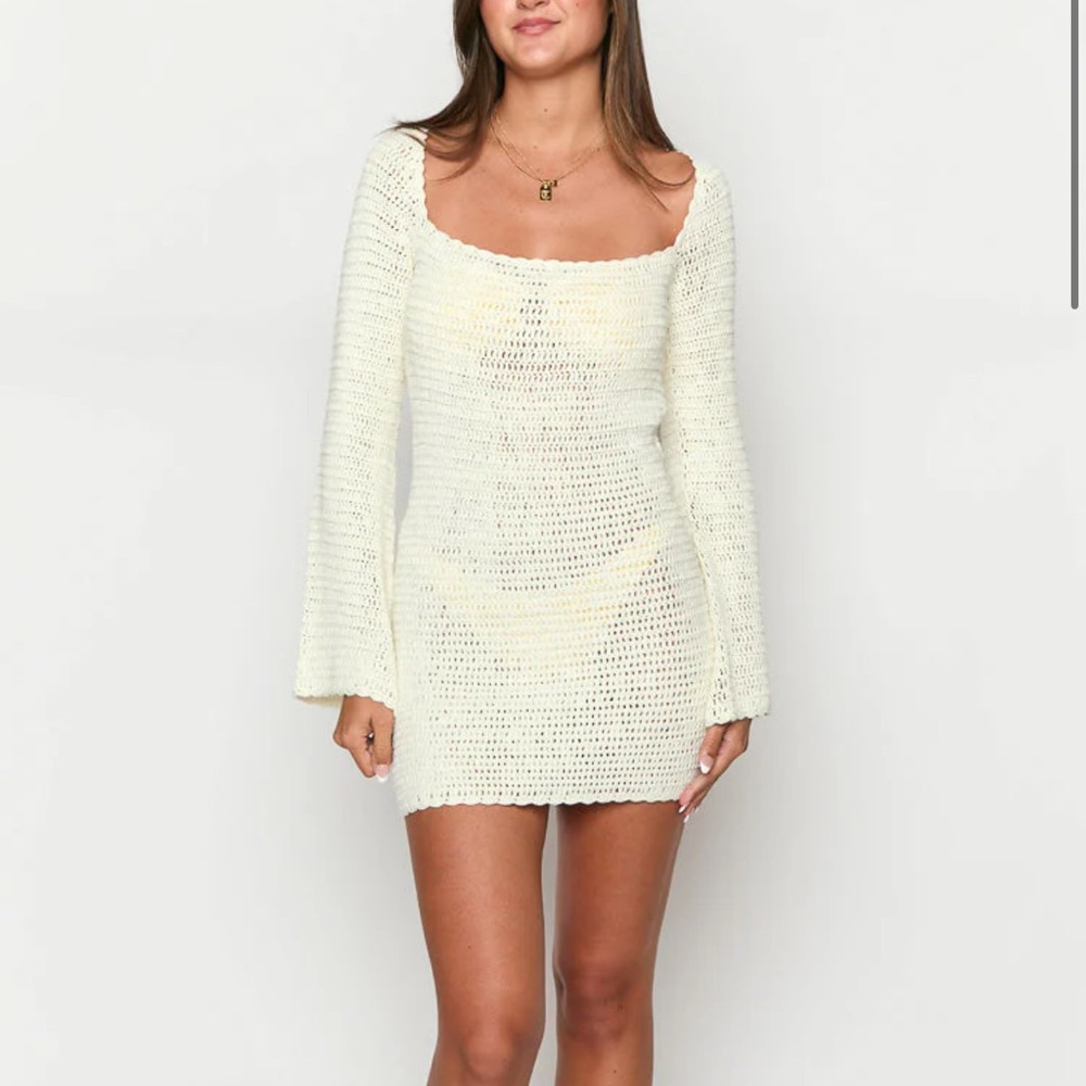 Boston White Crochet Mini Dress XS Beginning Boutique